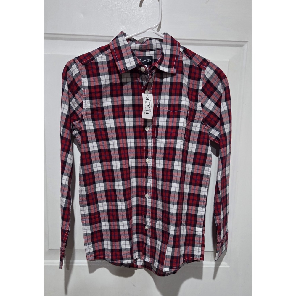 Children's Place Red Plaid Long Sleeve Button Up Shirt Youth L (10/12)-NWT